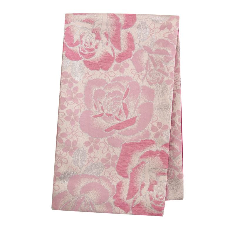 【中古品】ジュニア用 振袖 袋帯 「ピンク 桜に薔薇」 仕立て上がり 着物 子ども 子供 キッズ ジュニア 手結び帯 女の子 七五三 卒業式 小学校 小学生 中学校 中学生 十三参り 十三詣り 1/2成人式 ハーフ成人式 貸衣装処分 レンタル処分品