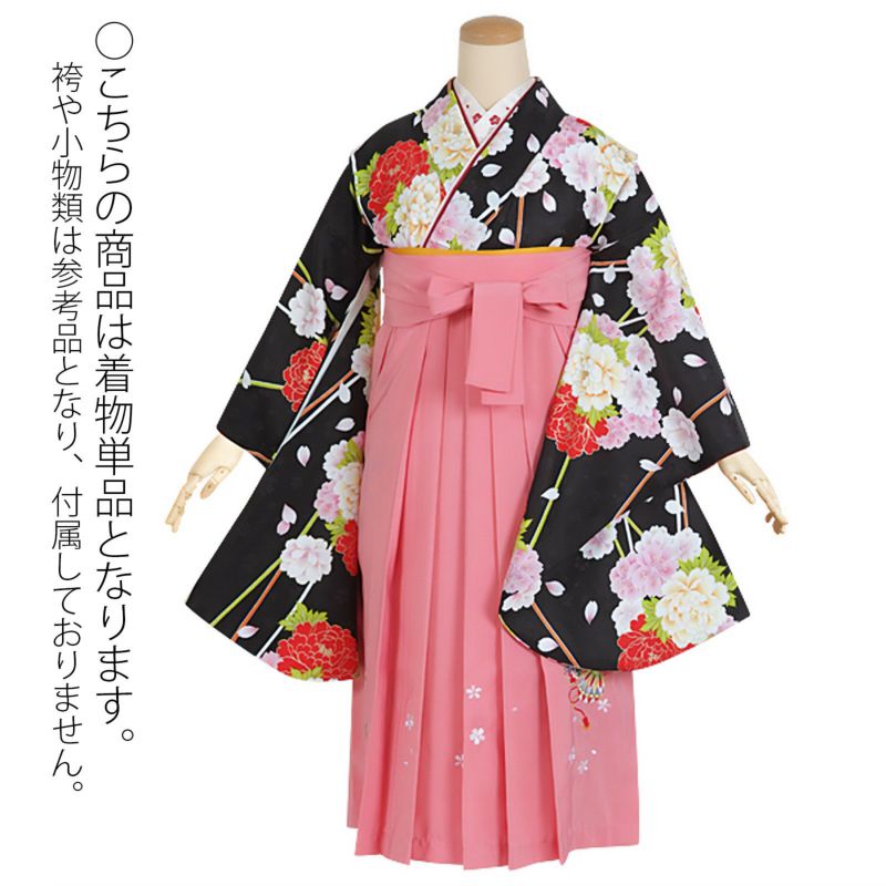 【中古品】ジュニア用 振袖単品 「黒 花くす玉」 仕立て上がり 着物