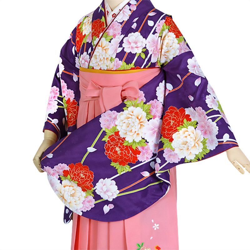 【中古品】ジュニア用 振袖単品 「紫　花くす玉」 仕立て上がり 着物 小振袖 二尺袖 袴に合わせて ショート丈 子ども 子供 キッズ ジュニア 女の子 卒業式 入学式 小学校 小学生 中学校 中学生 十三参り 十三詣り 貸衣装処分 レンタル処分品