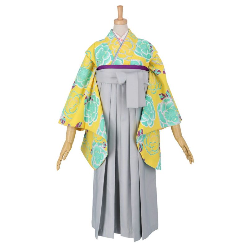 【中古品】ジュニア用 振袖単品 「黄色　桜」 仕立て上がり 着物 小振袖 二尺袖 袴に合わせて ショート丈 子ども 子供 キッズ ジュニア 女の子 卒業式 入学式 小学校 小学生 中学校 中学生 十三参り 十三詣り 貸衣装処分 レンタル処分品【メール便不可】