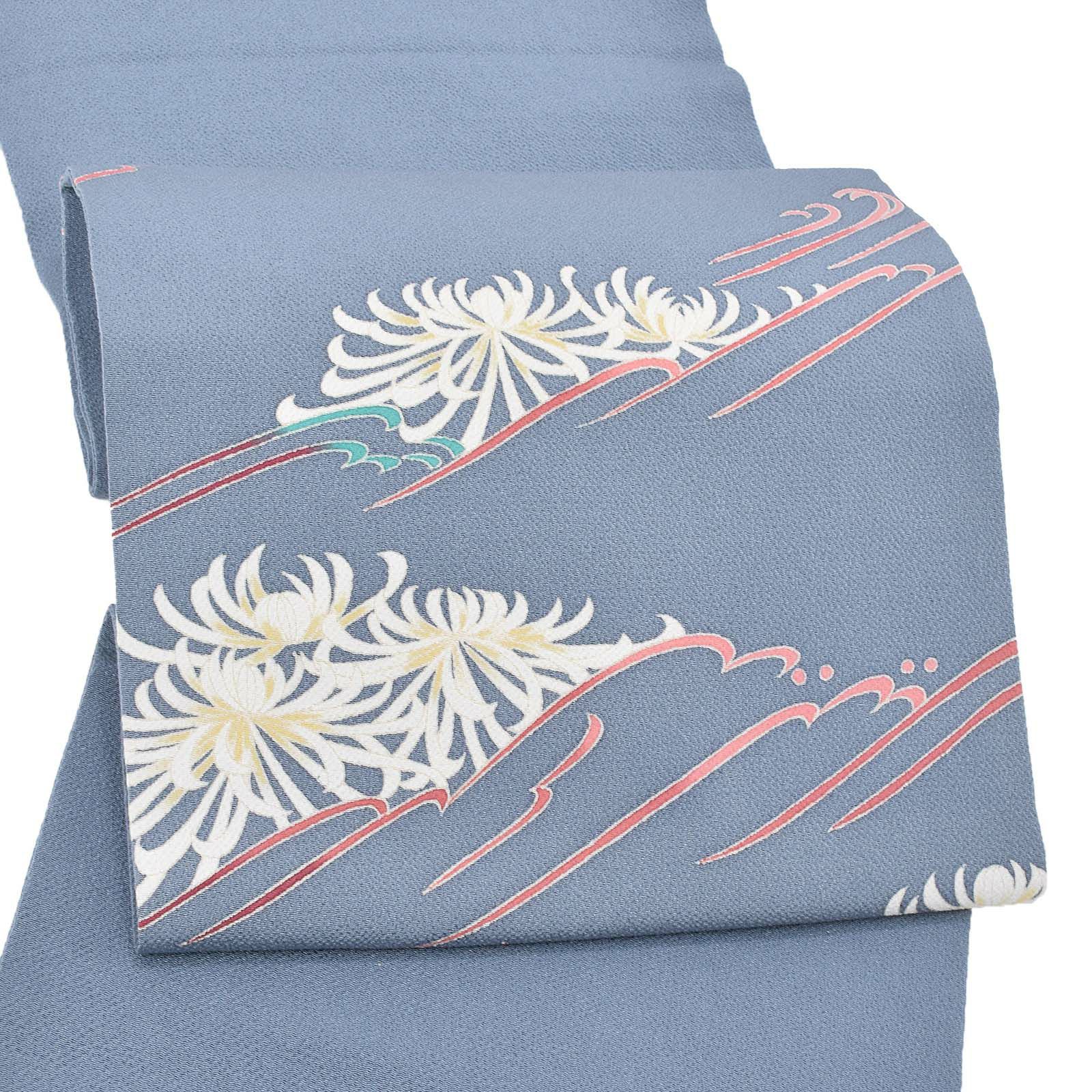 【中古品】仕立て上がり 九寸名古屋帯 「菊水文様」 加賀友禅 平仕立て 作家物 松井眞夫 正絹