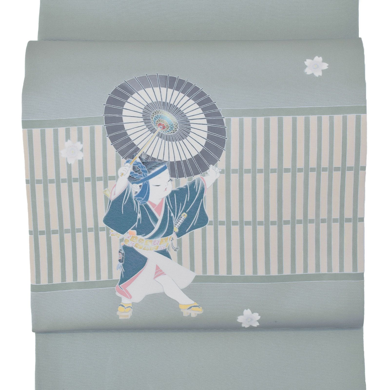 中古品】仕立て上がり 名古屋帯 「童子 助六」 加賀友禅 人間国宝 二  