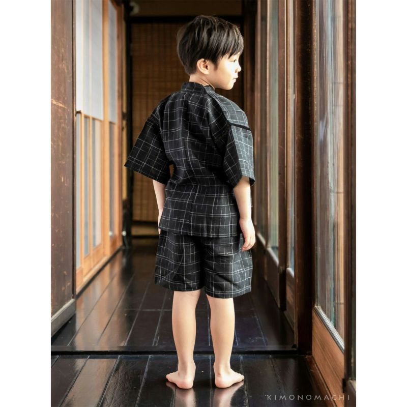 男の子甚平「黒十字絣」 子供甚平 90cm 100cm 110cm 120cm 130cm 140cm