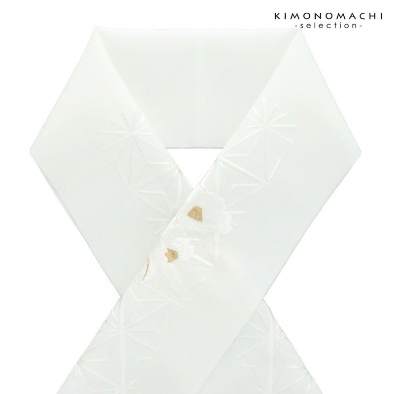 半衿 刺繍 「椿　麻の葉」 刺繍半衿 半襟 洒落半衿 洒落小物 成人式の振袖、卒業式の袴に 華やか 日本製