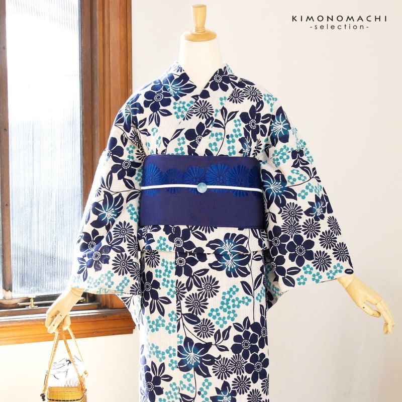 浴衣 レディース 単品 お仕立て上がり浴衣 プレタ 「生成り色×紺 草花」 先染め 和布流 Fサイズ シック 大人 モダン 粋 古典 ゆかた 女性 ブランド ブランド浴衣 花火大会 夏祭り 【メール便不可】<H> | 京都きもの町 浴衣 レディース 単品 お仕立て上がり浴衣 プレタ 「生成り色×紺 草花」 先染め 和布流 Fサイズ シック 大人 モダン 粋 古典 ゆかた 女性 ブランド ブランド浴衣 花火大会 夏祭り 【メール便不可】<H> | 京都きもの町