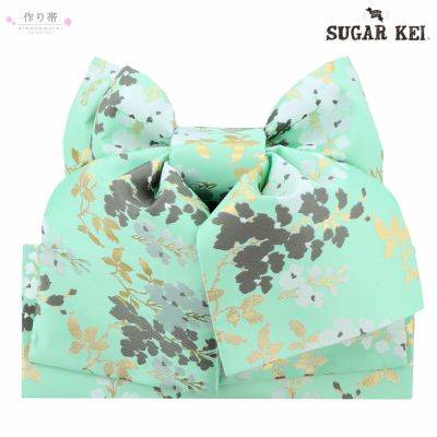 七五三 帯 7歳 作り帯 ブランド SugarKei シュガーケイ 「ミントグリーン　スカイフラワー」 女の子 四つ身着物に 7才 女児用 七歳結び帯 単品 子供着物 七才のお祝い着向け 日本製 【メール便不可】ss2503kkd10