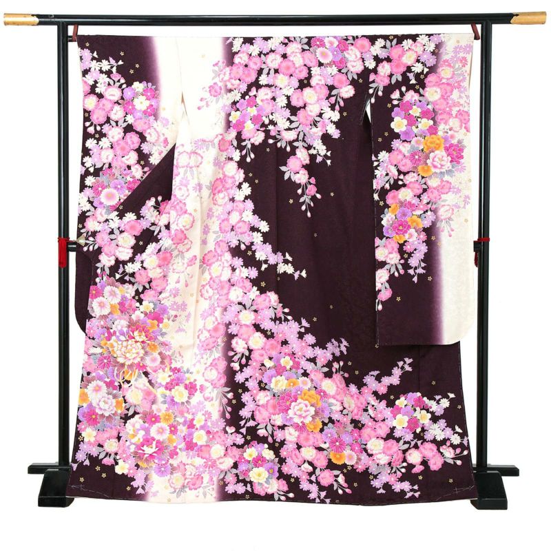 【新古品】お仕立て上がり 振袖単品 「アイボリー×マルーン　桜、牡丹の花束」 振り袖 着物 レディース 成人式 結婚式 結納 パーティー 晴れ着 【メール便不可】