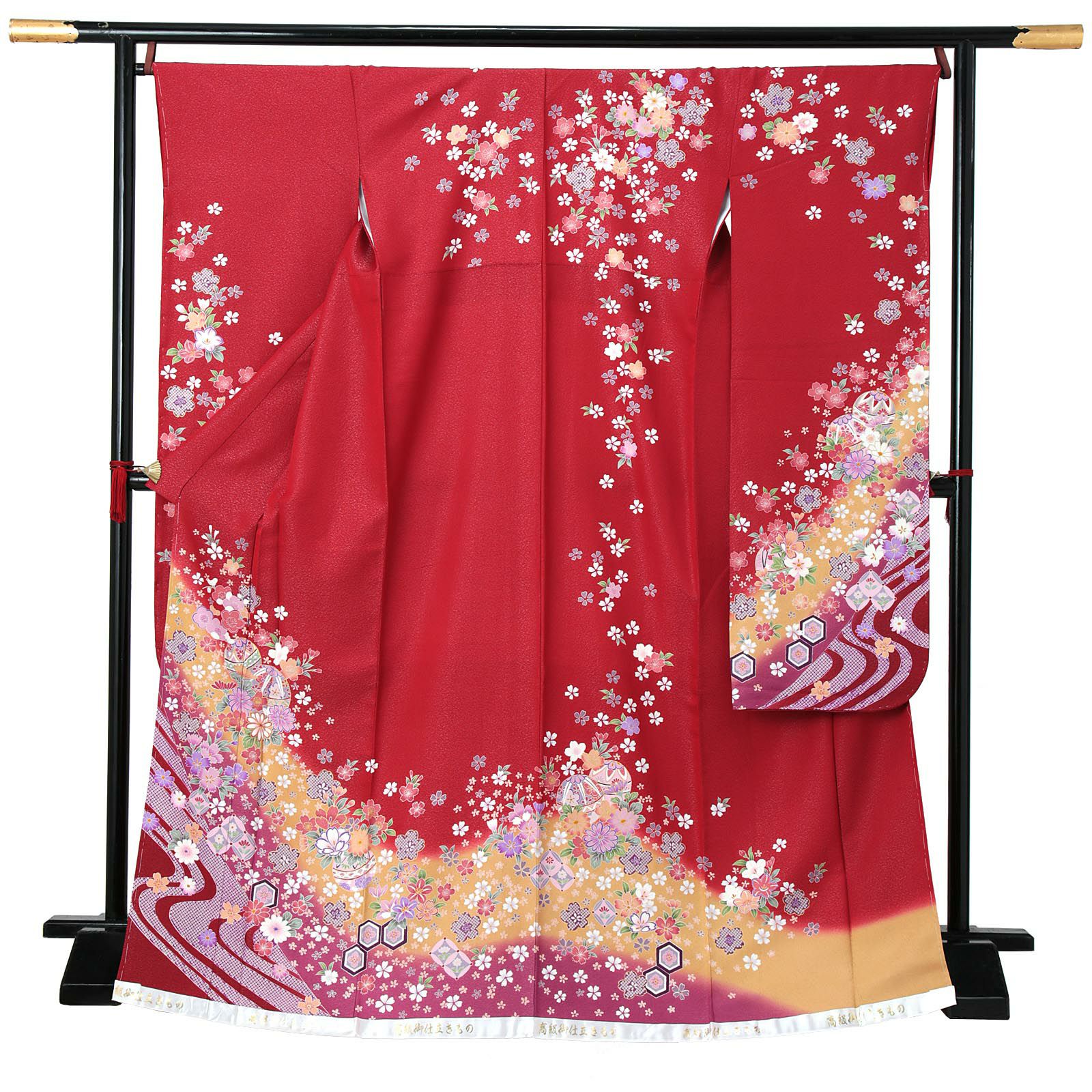 新古品】お仕立て上がり 振袖単品 「赤地 銀通し 桜に手毬」 振り袖  