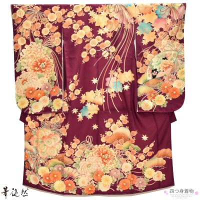 七五三 着物 7歳 ブランド 四つ身着物 単品 華徒然 「赤紫色　四季花くす玉」 女の子 7才 女児用 子供着物 七才のお祝い着向け 【メール便不可】ss2503kkd10