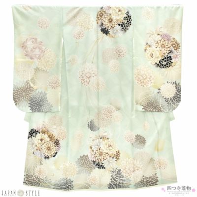 (七五三3％OFFクーポン11/11迄) 七五三 着物 7歳 ブランド 四つ身着物 単品 JAPAN STYLE ジャパンスタイル 「ミントグリーン　菊、薬玉」 女の子 7才 女児用 子供着物 七才のお祝い着向け 【メール便不可】