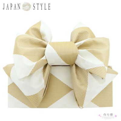 (七五三3％OFFクーポン11/11迄) 七五三 帯 7歳 作り帯 ブランド JAPAN STYLE ジャパンスタイル 「ゴールド×アイボリー　ダイヤと市松」 女の子 四つ身着物に 7才 女児用 七歳結び帯 単品 子供着物 七才のお祝い着向