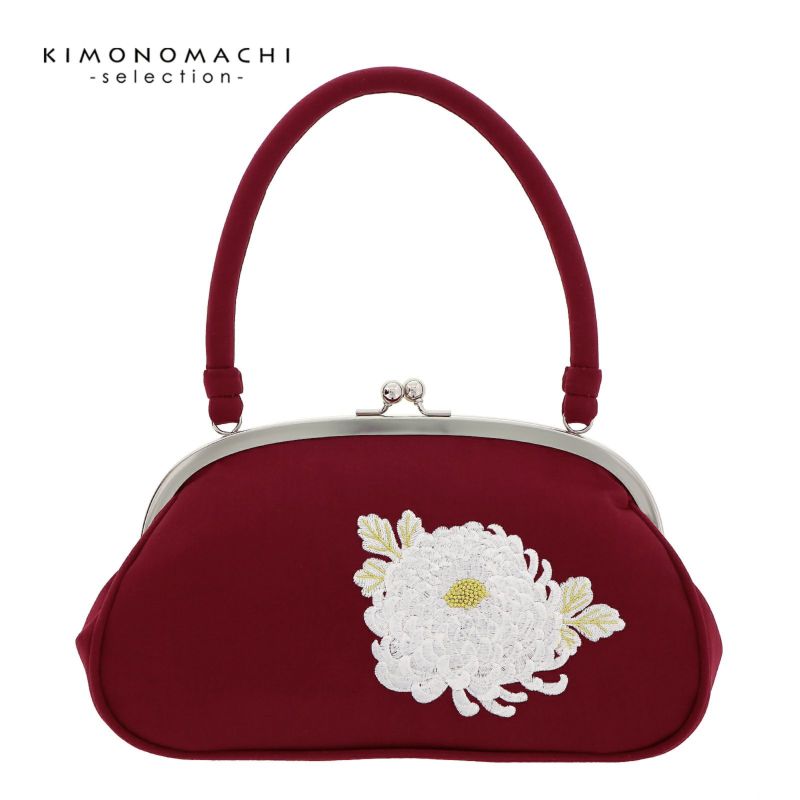 振袖 バッグ 成人式 レディース 振袖用バッグ 「菊刺繍　ワインレッド」 振袖バッグ 刺繍バッグ