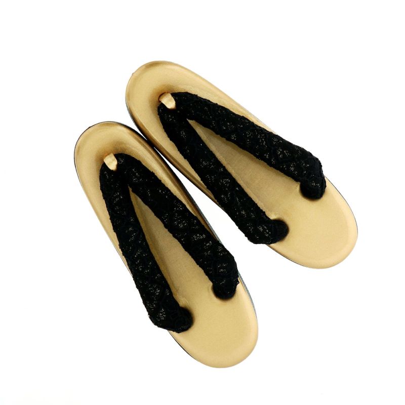 振袖 草履 成人式 レディース 振袖用草履 「レース、黒×金」 Fサイズ(M