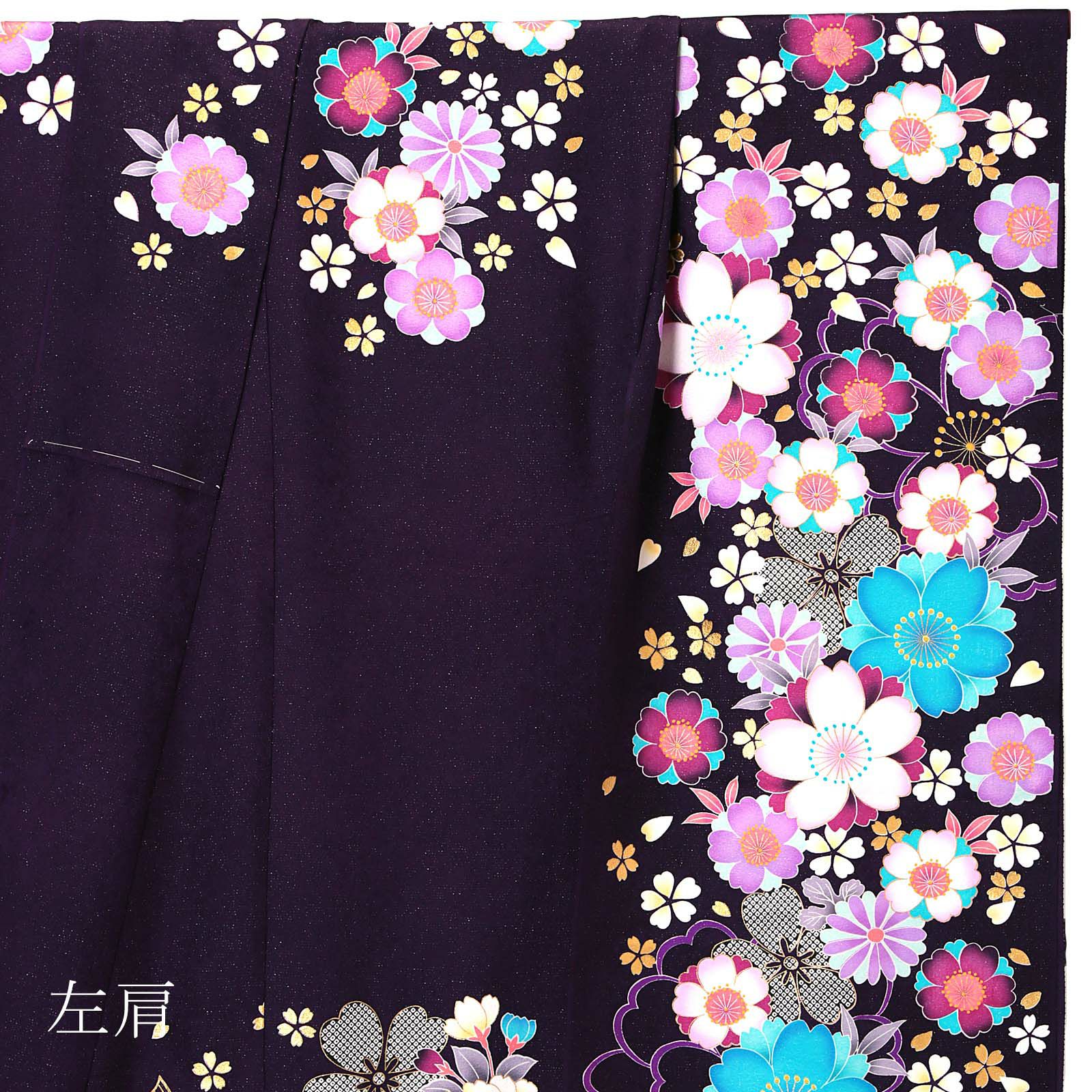 京都『紫野』未仕立て品 被り 仮絵羽 刺繍 銀通し生地 金彩加工 正絹 