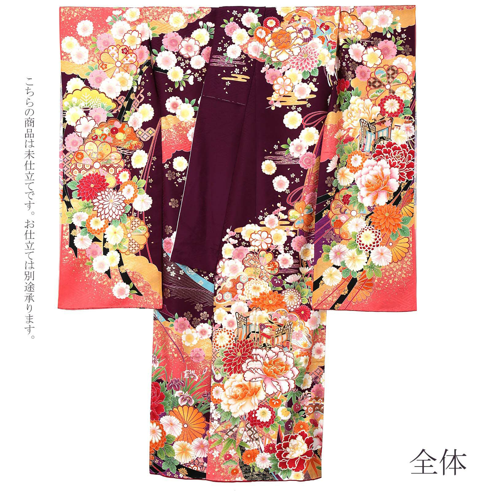 断捨離☆お値下げ‼️❪709❫振袖٭❀*仮絵羽（未仕立て）❀鈴と御所車