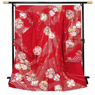 袷着物 単品「赤×黄麻の葉 赤白椿」フリーサイズ 着物 小紋 洗える着物 お仕立て上がり 普段着きもの カジュアル着物 レディース ポリエステル 【メール便不可】ss2512kck25 Prices down2】袷着物 単品 「赤×黄麻の葉 赤白椿」 フリーサイズ 着物