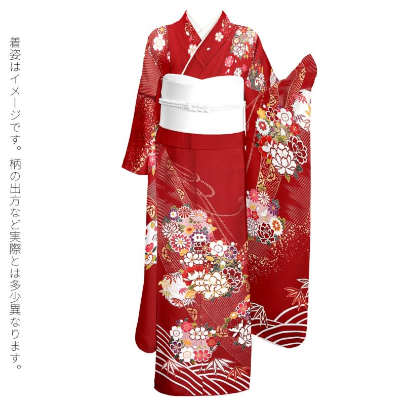 振袖 仮絵羽 銀通し ラメ刺繍 金彩 薔薇 正絹 未仕立て品 八掛付き