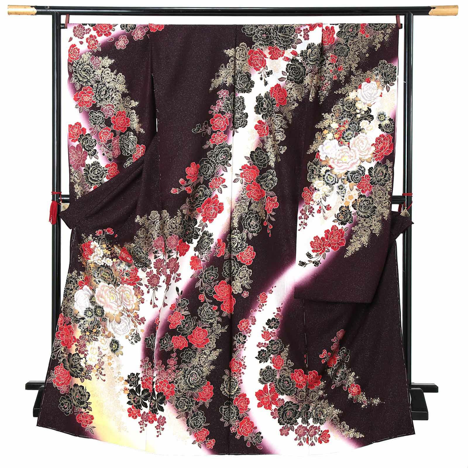 未仕立て 振袖 単品 「白×黒 青薔薇」 仮絵羽 振り袖 正絹 丹後 