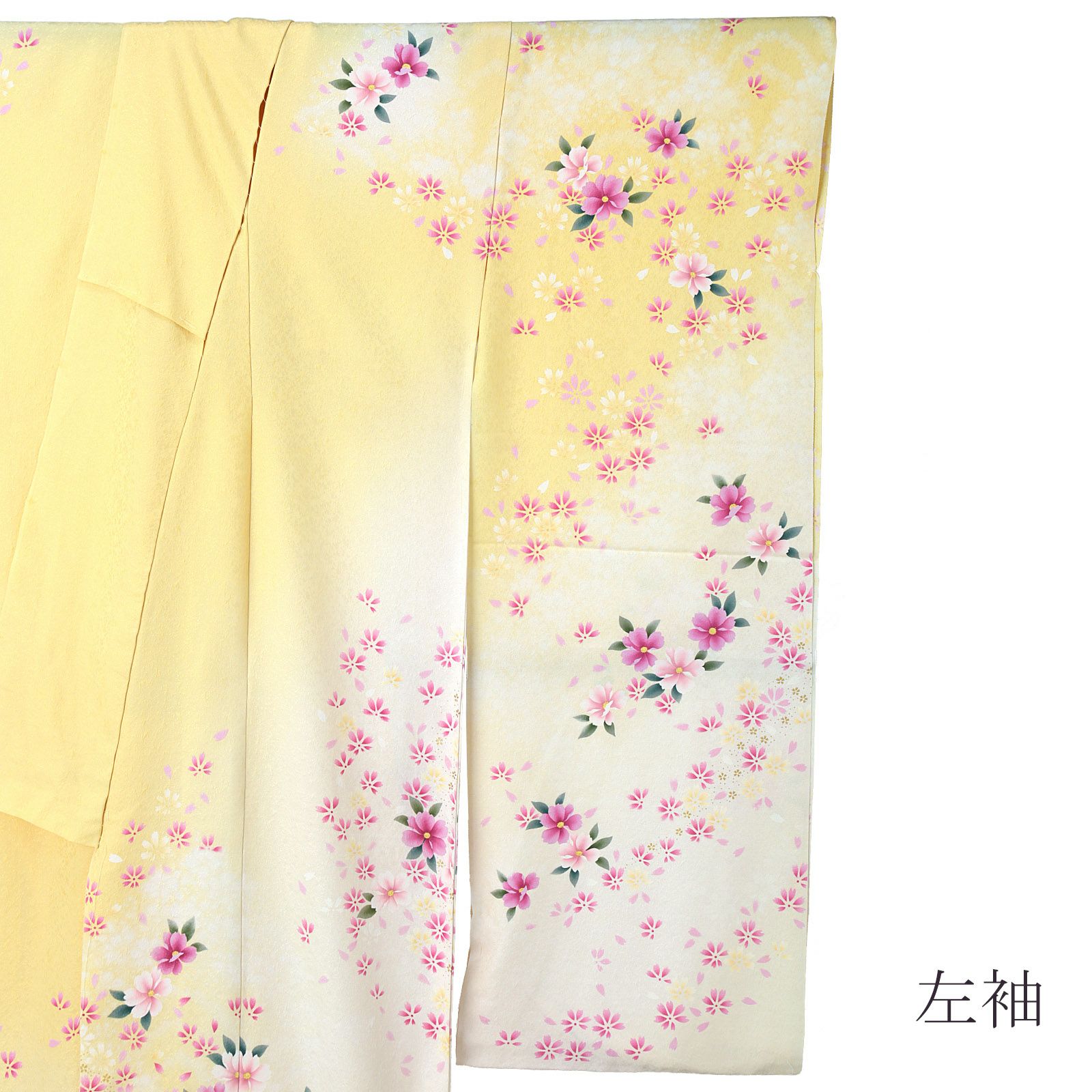 5190 振袖単品 正絹白クリーム黃 和柄Sサイズ 成人式結婚式卒業式
