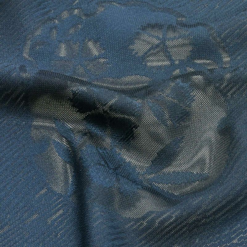 夏の正絹小紋 反物 「紋紗 藍色 雪輪に撫子」着尺 日本製 紗紬 夏着物 