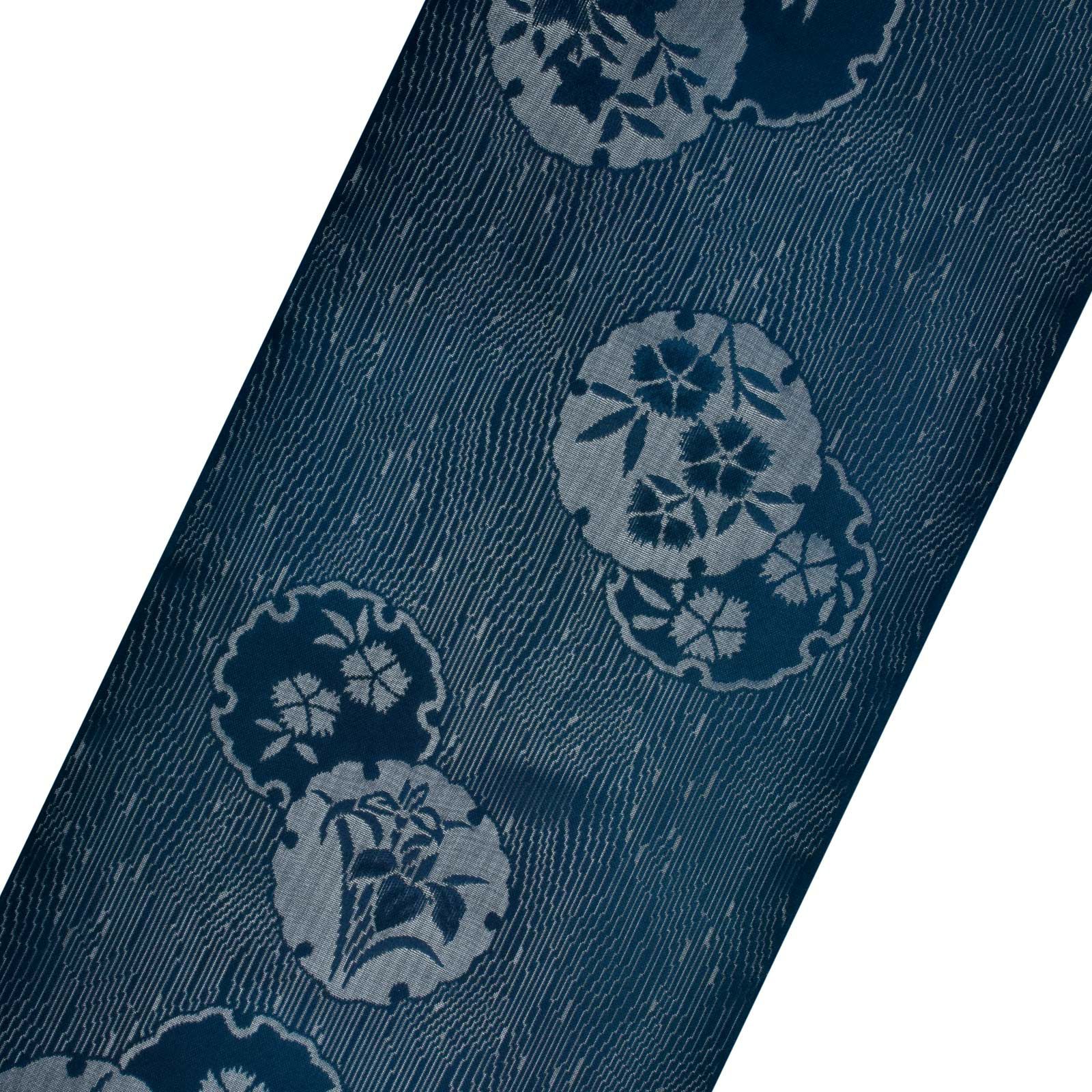 Prices down】夏の正絹小紋 反物 「紋紗 藍色 雪輪に撫子」着尺 日本製 