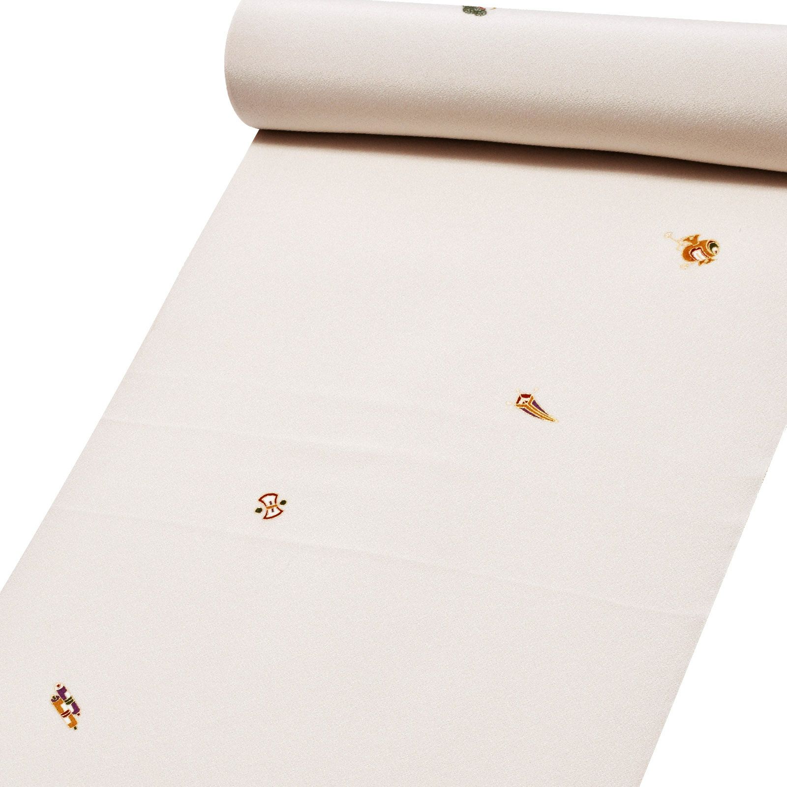 正絹 小紋 反物 着物「薄灰桜 飛び柄、宝尽くし」日本製 丹後ちりめん 