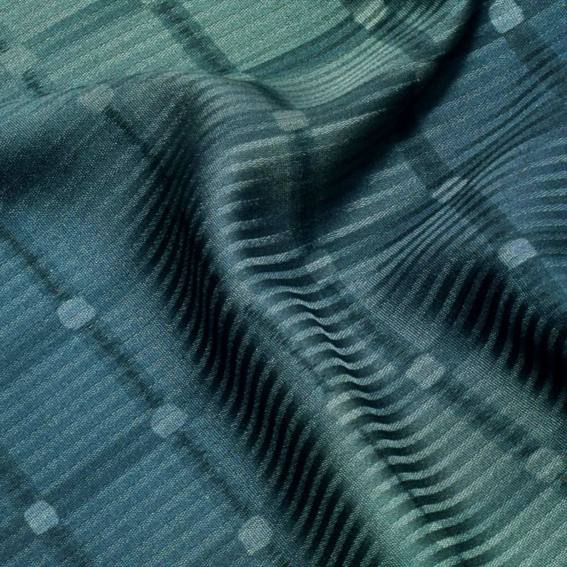 正絹 小紋 反物 着物「格子 藍鼠色」日本製 丹後ちりめん 未仕立て 