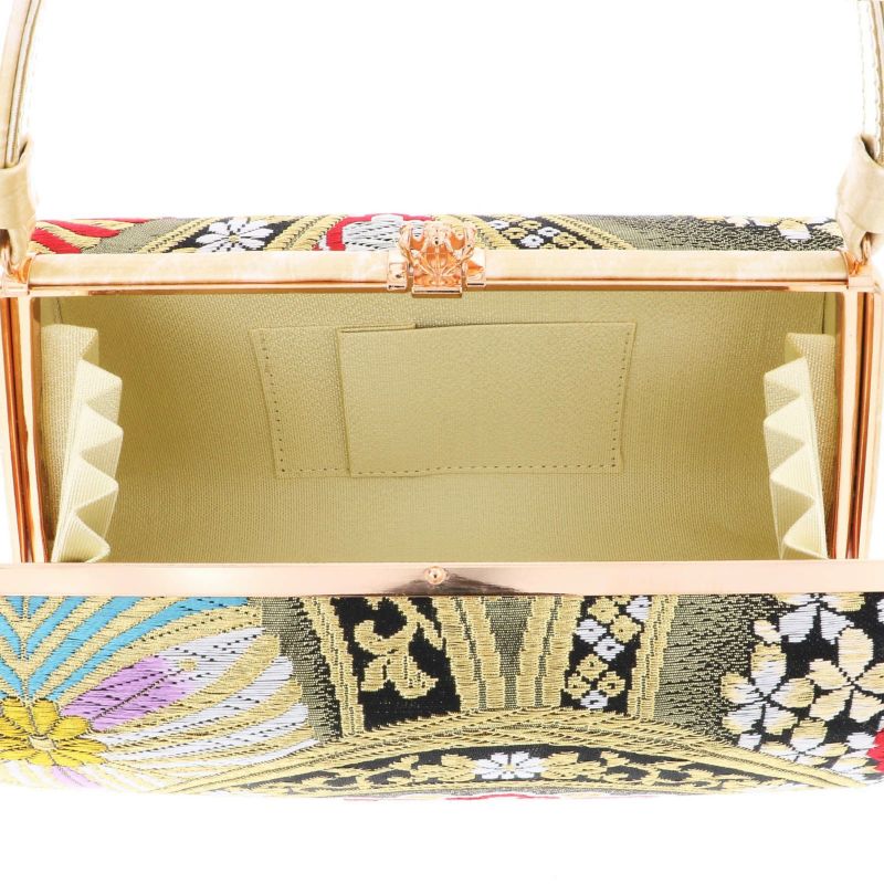 振袖草履バッグセット 「ゴールド×ブラック 花青海波」 Fサイズ(M～L