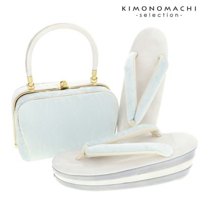 (卒業式COUPON最大20%OFF3/31迄)振袖草履バッグセット ベルベット  「アイスブルー」 Fサイズ(M～Lサイズ相当) 振袖草履バッグ 振袖バッグ 振袖草履 成人式【メール便不可】ss2503zbg10