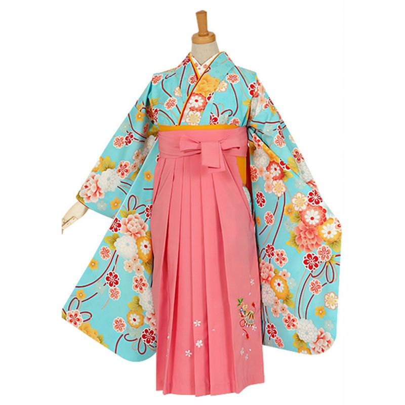 【中古品】ジュニア用 振袖単品「水色 花くす玉」仕立て上がり 襦袢プレゼント 小振袖 着物 子ども 子供 キッズ ジュニア 女の子 卒業式 小学校 小学生 中学校 中学生 十三参り 十三詣り 1/2成人式 ハーフ成人式 貸衣装処分 レンタル処分品 【メール便不可】