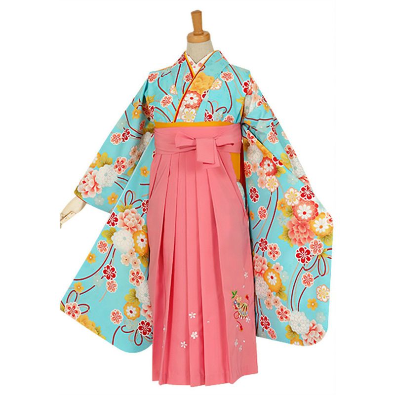 【中古品】ジュニア用 振袖単品「水色 花くす玉」仕立て上がり 襦袢プレゼント 小振袖 着物 子ども 子供 キッズ ジュニア 女の子 卒業式 小学校 小学生 中学校 中学生 十三参り 十三詣り 1/2成人式 ハーフ成人式 貸衣装処分 レンタル処分品