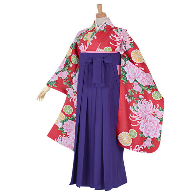 【訳アリ】【中古品】ジュニア用 振袖単品「赤　菊牡丹」仕立て上がり 襦袢プレゼント 小振袖 着物 子ども 子供 キッズ ジュニア 女の子 卒業式 小学校 小学生 中学校 中学生 十三参り 十三詣り 1/2成人式 ハーフ成人式 貸衣装処分 レンタル処分品