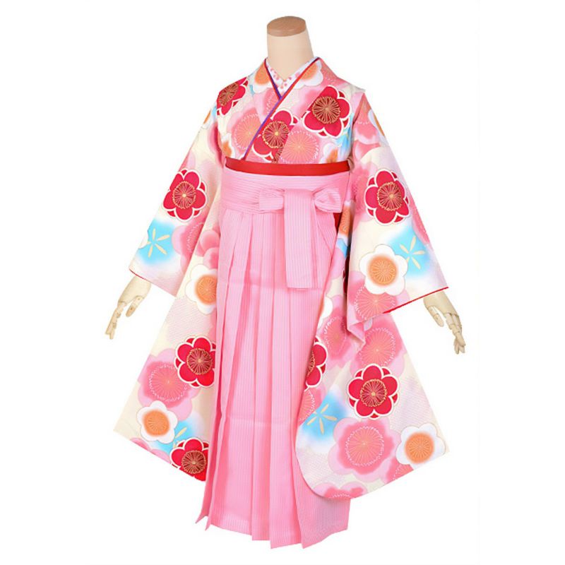 【中古品】ジュニア用 振袖単品「クリーム色　梅尽くし」仕立て上がり 襦袢プレゼント 小振袖 着物 子ども 子供 キッズ ジュニア 女の子 卒業式 小学校 小学生 中学校 中学生 十三参り 十三詣り 1/2成人式 ハーフ成人式 貸衣装処分 レンタル処分品