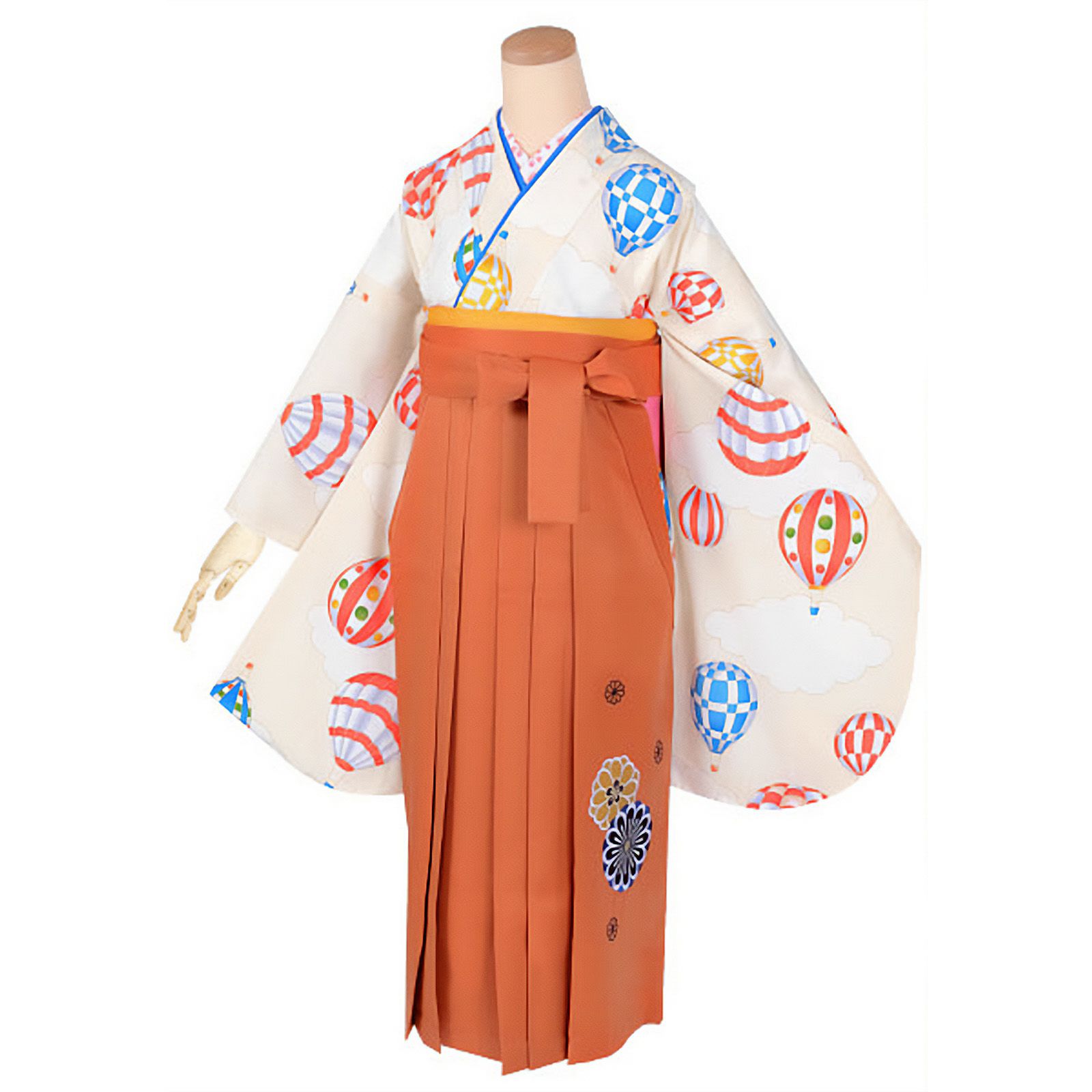 【訳アリ】【中古品】ジュニア用 振袖単品 ショート丈「クリーム　気球」仕立て上がり 小振袖 着物 子ども 子供 キッズ ジュニア 女の子 卒業式 小学校 小学生 中学校 中学生 十三参り 十三詣り 1/2成人式 ハーフ成人式 貸衣装処分 レンタル処分品