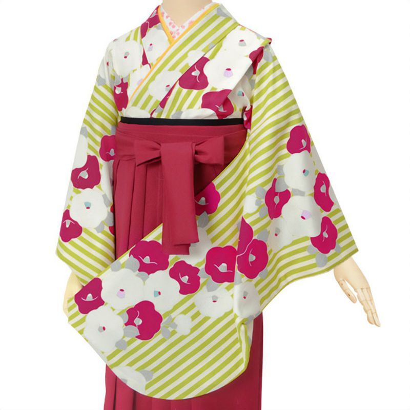 中古品】ジュニア用 振袖単品 ショート丈「ピンク 水玉に丸菊