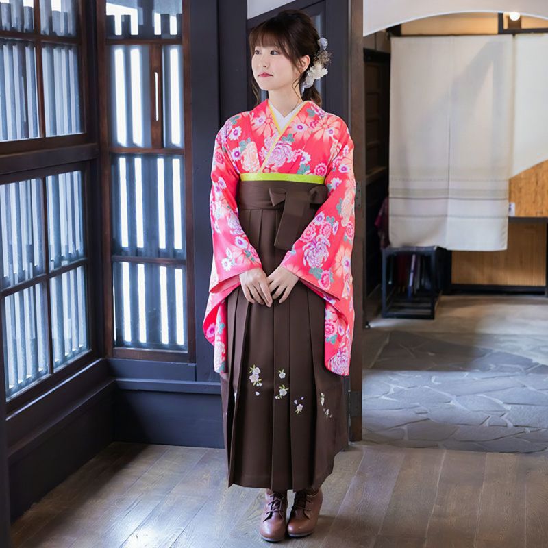 【中古品】二尺袖 単品「ピンク　菊柄」貸衣装処分 レンタル処分品 卒業式