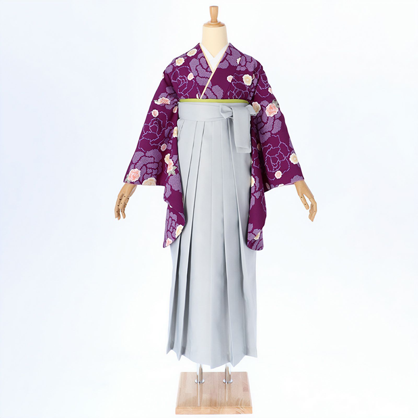 【中古品】二尺袖 単品「紫　バラ絞り」貸衣装処分 レンタル処分品 卒業式