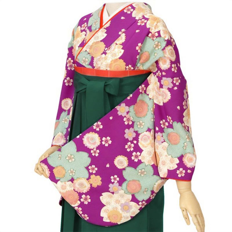 【中古品】二尺袖 単品「紫　桜しぼり柄」貸衣装処分 レンタル処分品 卒業式