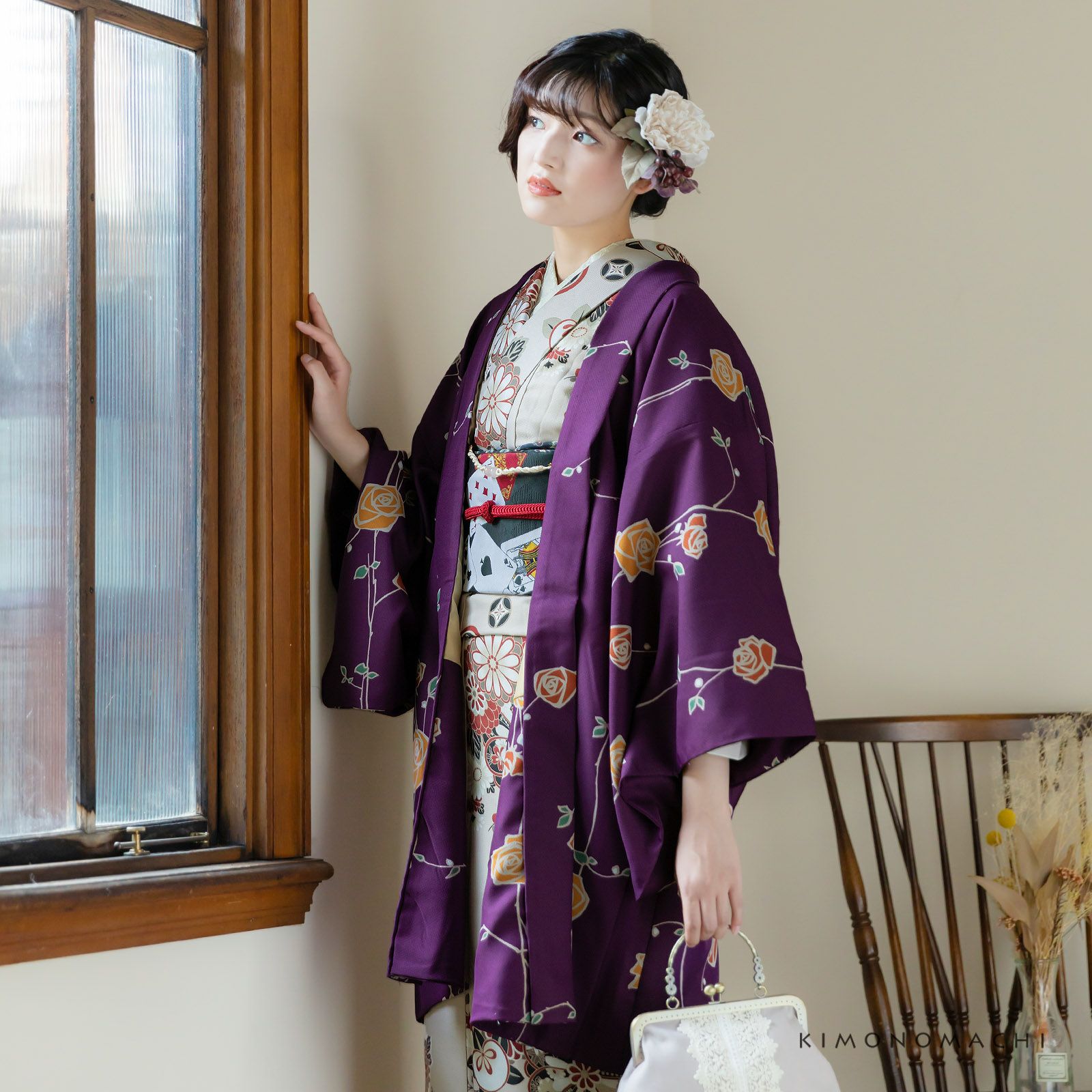 洗える着物10％OFF4/3迄)羽織 単品 KIMONOMACHI オリジナル 「ばら 