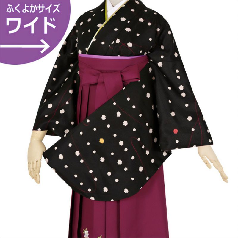 【中古品】二尺袖 単品「黒　金平糖」貸衣装処分 レンタル処分品 卒業式