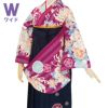 【中古品】二尺袖 単品「ワイドサイズ　赤紫　ストライプ牡丹と菊」貸衣装処分 レンタル処分品 卒業式
