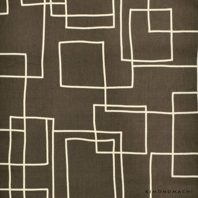 木綿名古屋帯「チャコールグレー スクエア」日本製 KIMONOMACHI オリジナル 木綿帯 八寸名古屋帯 コットン名古屋帯 コットン帯 仕立て上がり帯 カジュアル 洒落帯＜H＞【メール便不可】 木綿名古屋帯「チャコールグレー スクエア」日本製 KIMONOMACHI