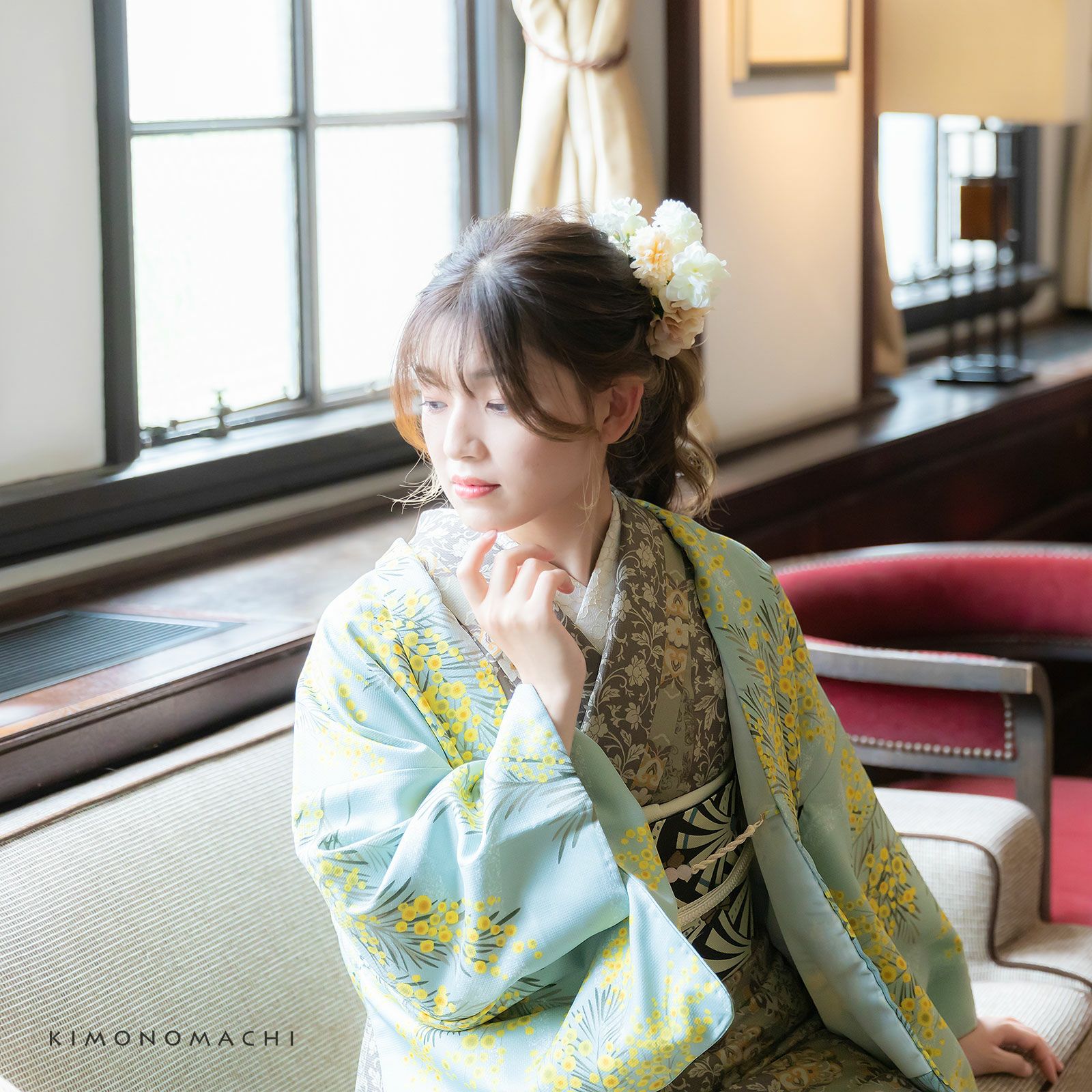 洗える着物10％OFF 2/5迄)洗える着物 袷着物単品 「縞更紗 利休