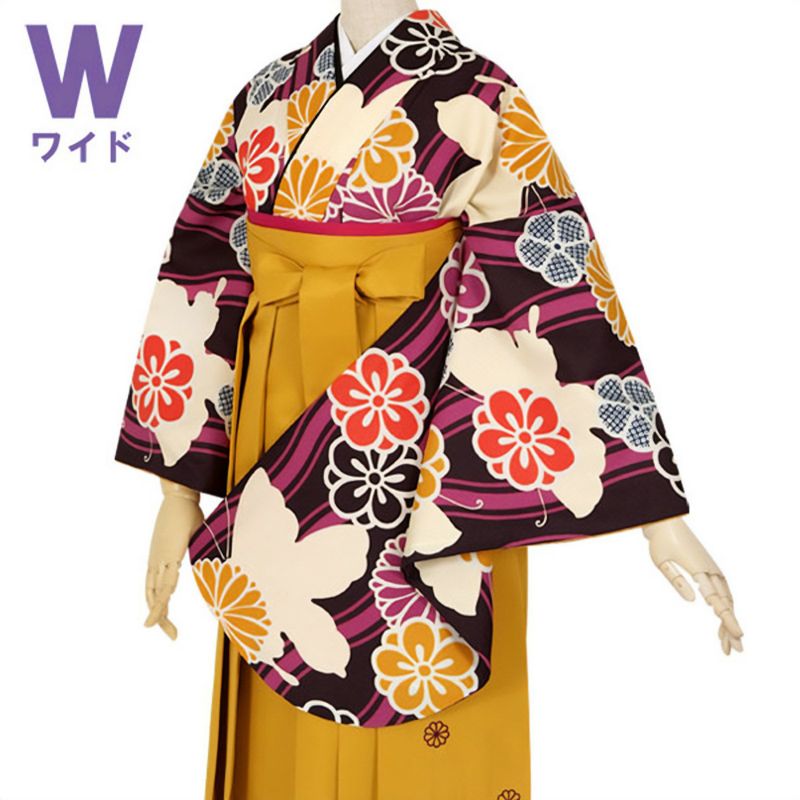 【中古品】二尺袖 単品「ワイドサイズ　紫　立涌に蝶」貸衣装処分 レンタル処分品 卒業式