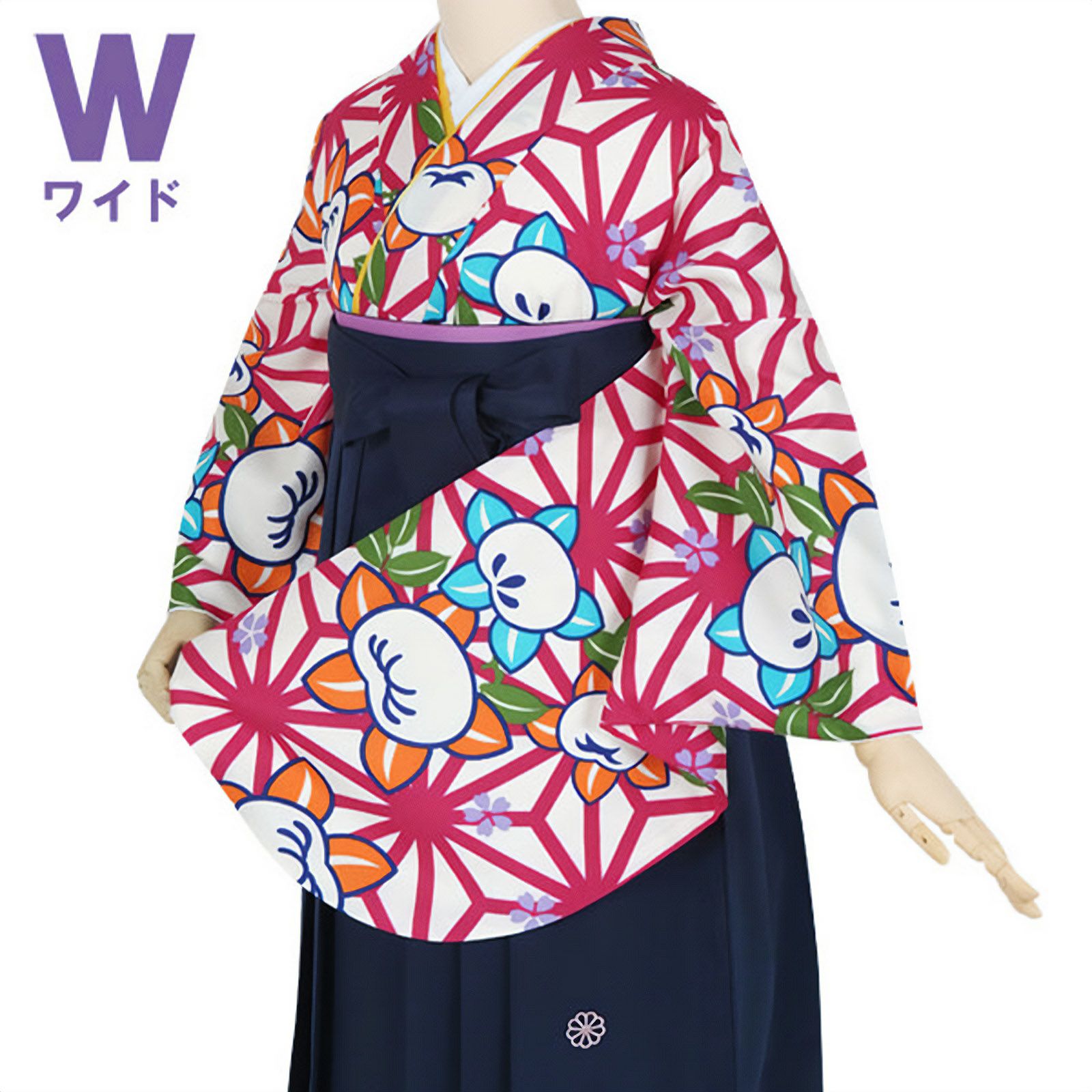 【中古品】二尺袖 単品「ワイドサイズ　白紫　麻の葉に橘」貸衣装処分 レンタル処分品 卒業式