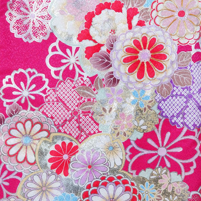 中古品】二尺袖 単品「ピンク 菊桜牡丹」貸衣装処分 レンタル処分品