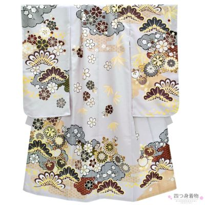 七五三 着物 7歳 四つ身着物 単品「グレー　花紋」 女の子 7才 女児用 子供着物 七才のお祝い着向け【メール便不可】ss2503kkd10