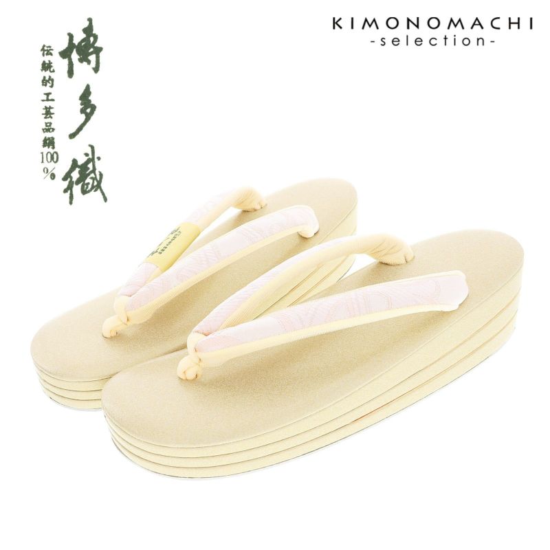 礼装 草履 単品 レディース「薄桜、唐草×ゴールド」Lサイズ(24cm前後)  博多織 日本製 礼装草履 訪問着