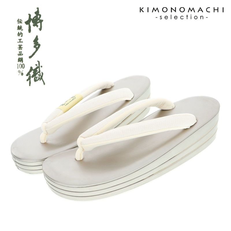 礼装 草履 単品 レディース「白金色×グレー」Lサイズ(24.5cm前後) 博多織 日本製 礼装草履 訪問着