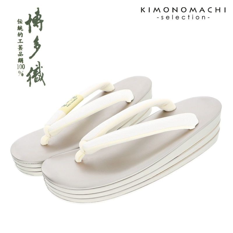 礼装 草履 単品 レディース「白、花七宝×グレー」Lサイズ(24.5cm前後) 博多織 日本製 礼装草履 訪問着